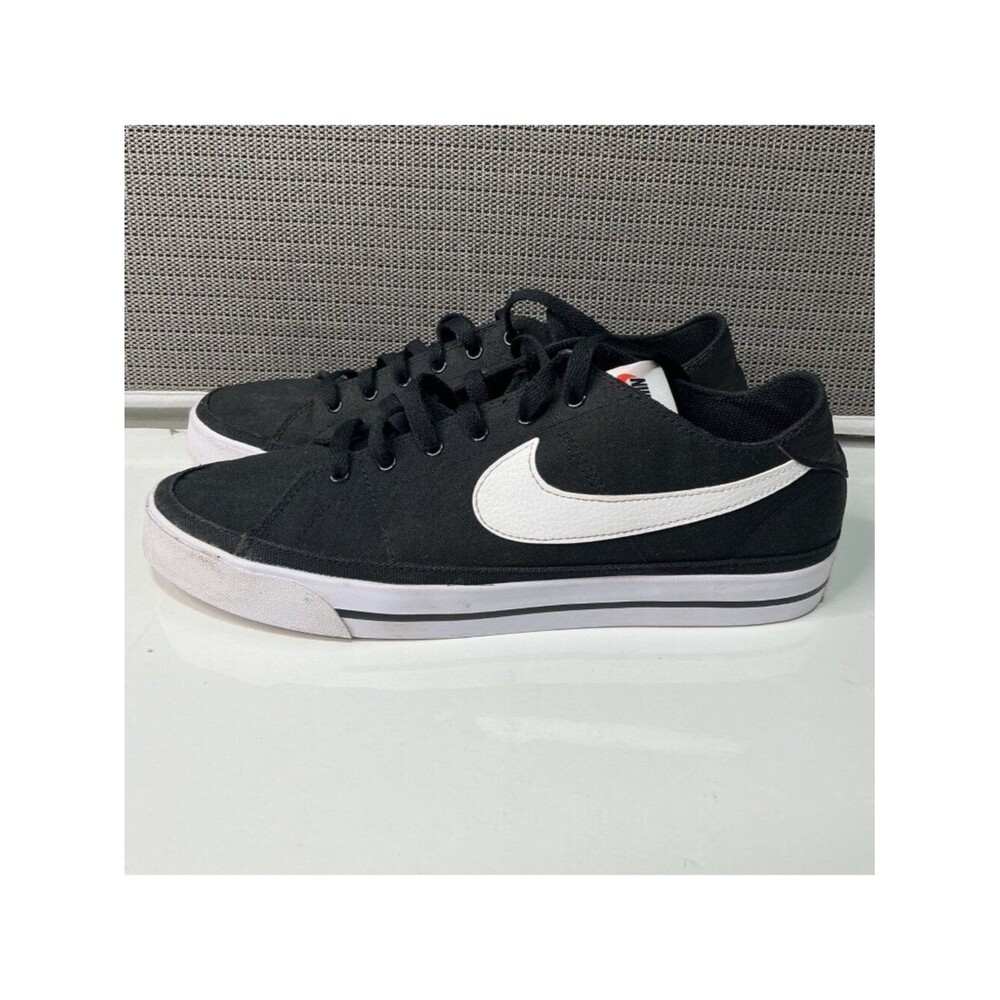 Nike Court Legacy Canvas Men's Shoes Black Sneakers White Swoosh Logo Size 11.5